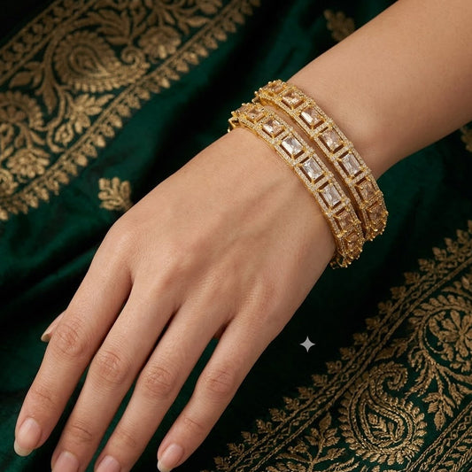 WAD18 - Elegant Gold-Plated Emerald-Cut Kada Set - Zenia Creations