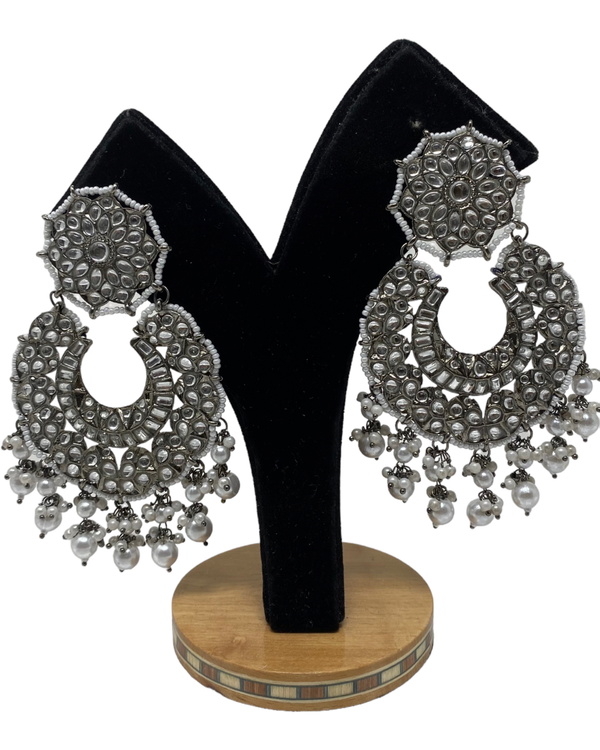 Traditional German Silver Oxidised Earrings With Pearl Drops KE13