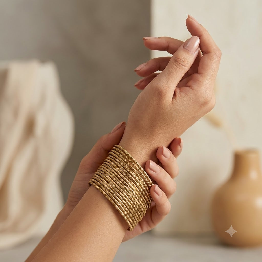 KGF- Kids Gold Textured Metal Bangle Set (Pack of 24)