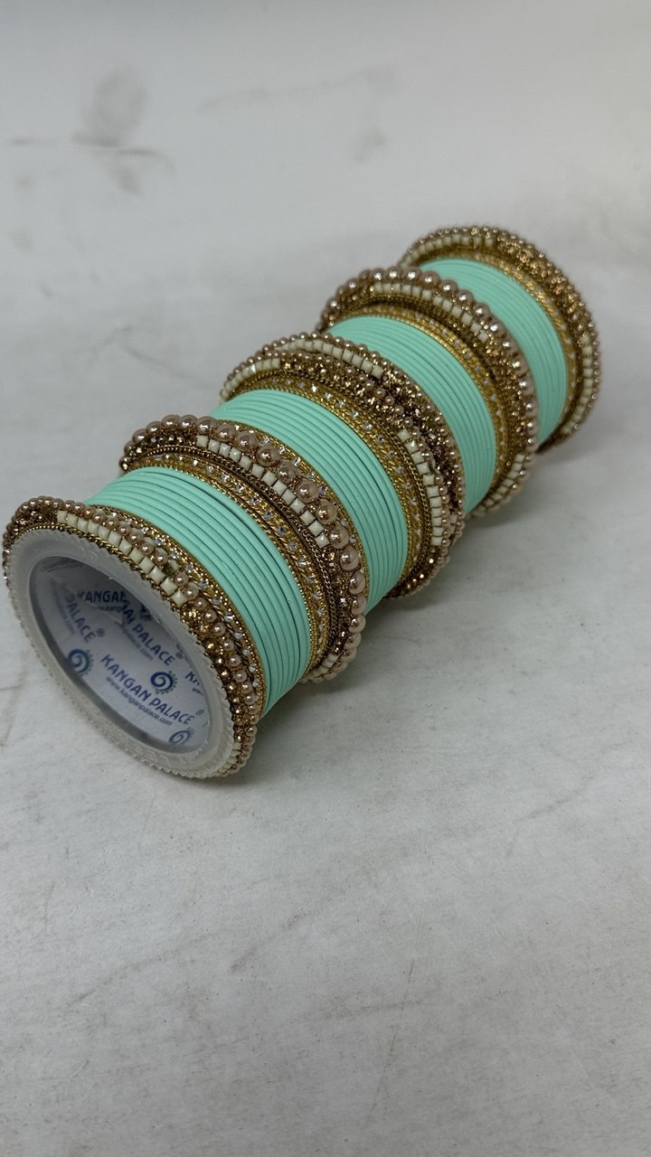 1186- Mint Velvet Bangle Set for Both Hands – Antique Gold Bridal