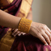 ANML - Mustard Haldi Glass Bangle Set with Gold Stone Work Haldi Ceremony Churi