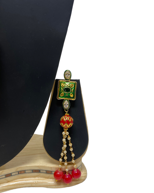 Long Kundan Mala Necklace & Earring Set With Cubic Zircina CZ Stones KX20