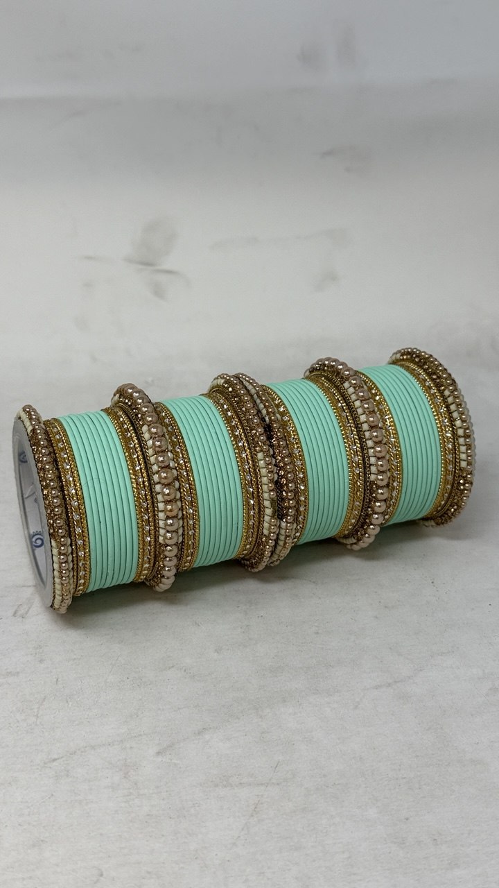 1186- Mint Velvet Bangle Set for Both Hands – Antique Gold Bridal