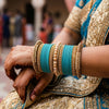 1186- Blue Velvet Bangle Set for Both Hands – Antique Gold Bridal