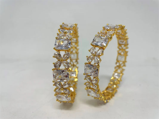 AD Golden Polish Bangles with American Diamond Stones #ADB40