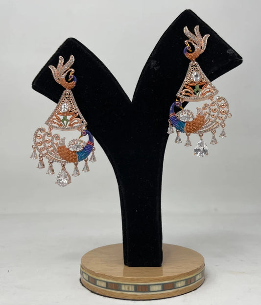 AD rose gold polish earrings with multicolor meenakari and American diamond stones #ADE20