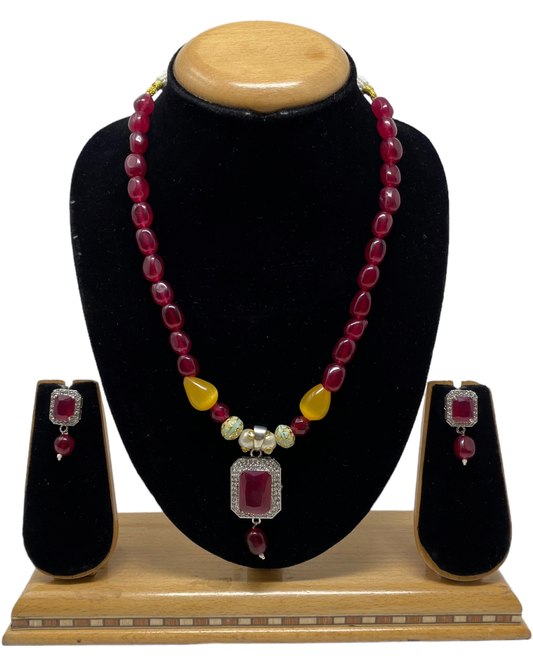 Pearl Mala Necklace & Earring Set With Cubic Zircina CZ Stones KX24