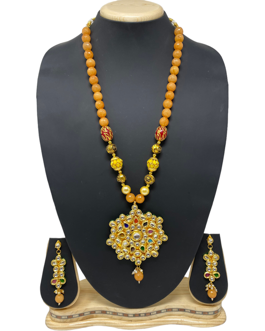 Traditional Kundan Long Mala Necklace & Earring Set KX12