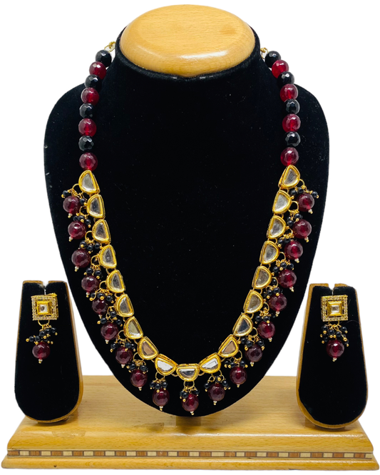 Gold Plated Long Kundan Necklace & Earring Set KX5