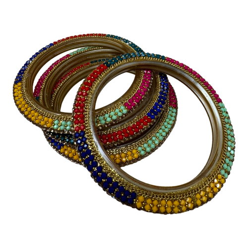 BMW - Handcrafted Glass Bangles with Stonework in Various Colors and Sizes #BMW