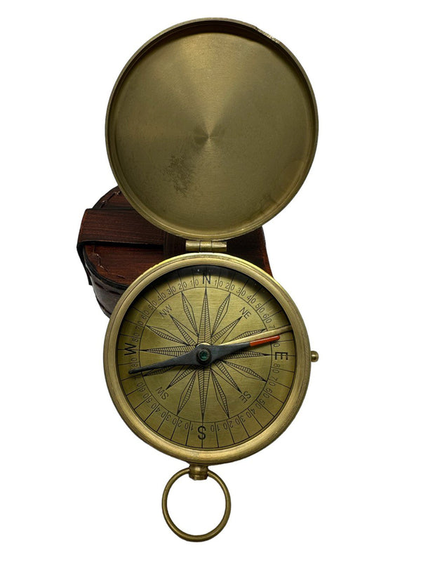 Vintage brass compass w/ Leather Case