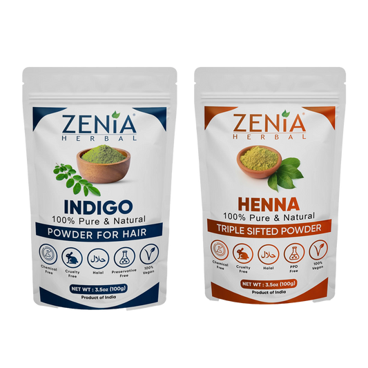 100g Zenia Indigo Powder & 100g Pure Henna Powder bundle Pack - Zenia Creations