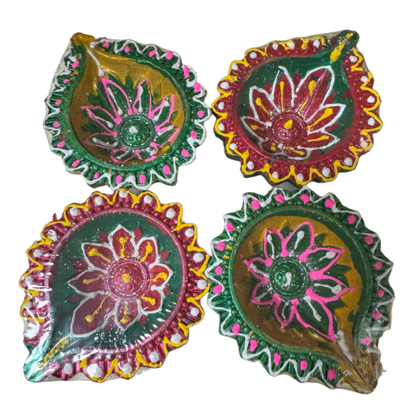 4 Pack Colorful Handcrafted Clay Diyas for Diwali and Weddings - No Oil Needed #D1