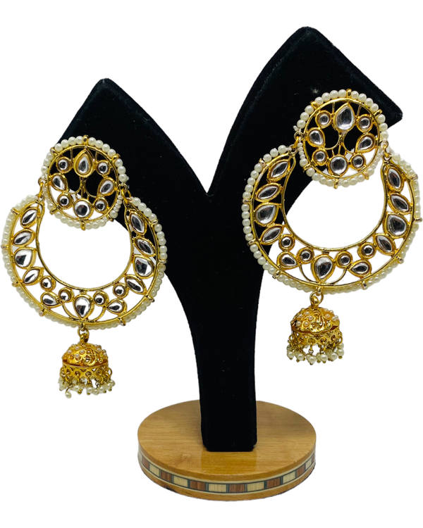 Gold Plated Kundan Earring With Jhumka and Back Meenakari KE1