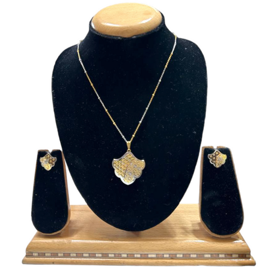 24k Gold & Rhodium Plated Dubai Style Dual Tone Chain, Pendant & Earrings Set DS6