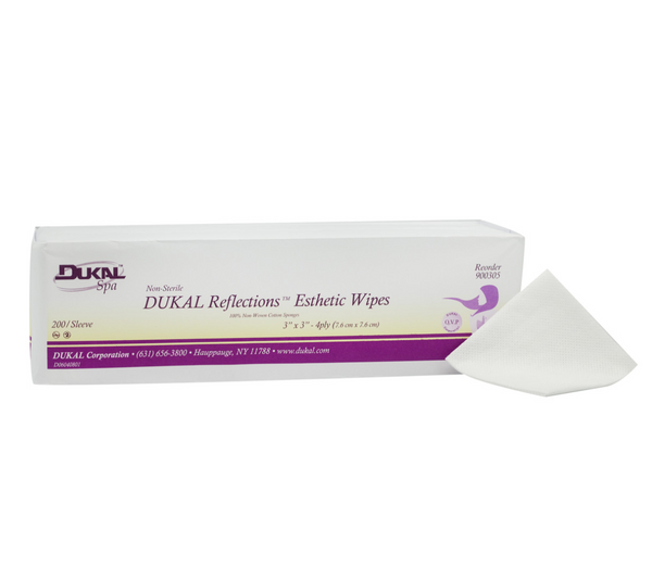 Dukal Spa Reflections Esthetic Wipes 3" x 3" | Gentle, Hypoallergenic Wipes for Professional Use