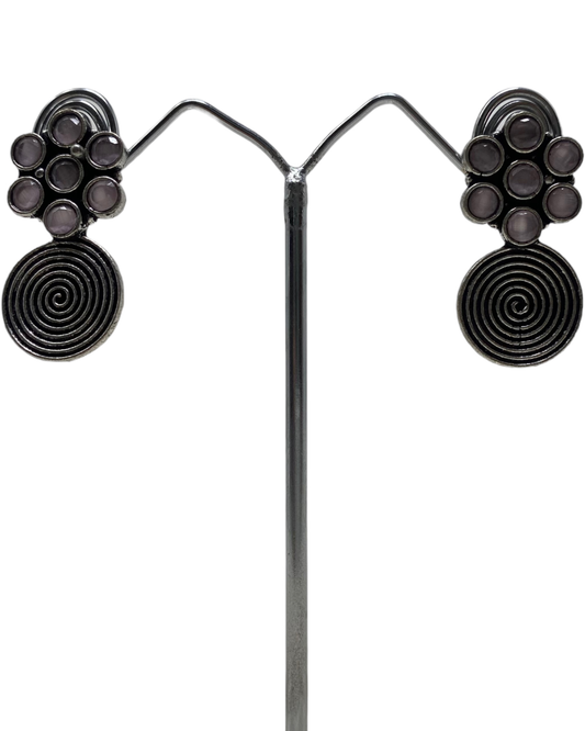 Traditional German Silver Oxidised Earring With Stone KE21