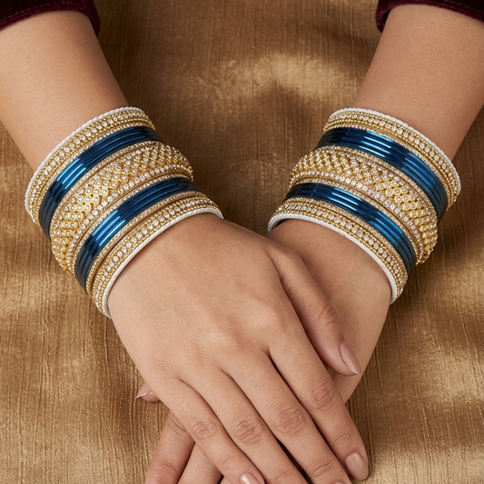 8056G - Gold-Tone PCK Peacock Studded Bridal Bangle Set