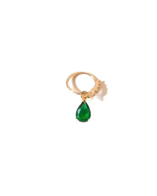 Gold Finish With Cubic Zirconia & Green Stones Nose Ring Hoop N42