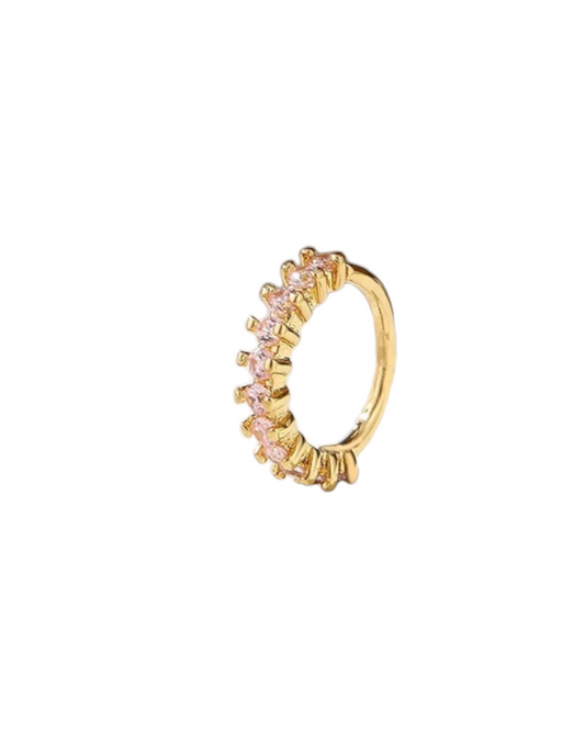 Cubic Zirconia & Pink Stone Nose Ring Hoop Body Piercing Jewelry N37
