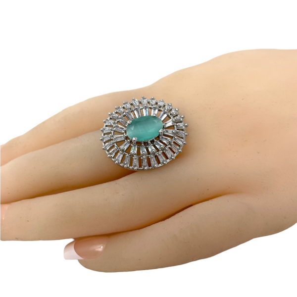 AD Adjustable Ring with American Diamond CZ and Baguettes Stones ADR21