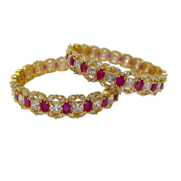 2pc Gold Plated with American Diamond CZ & Ruby Stones Bangle GD13