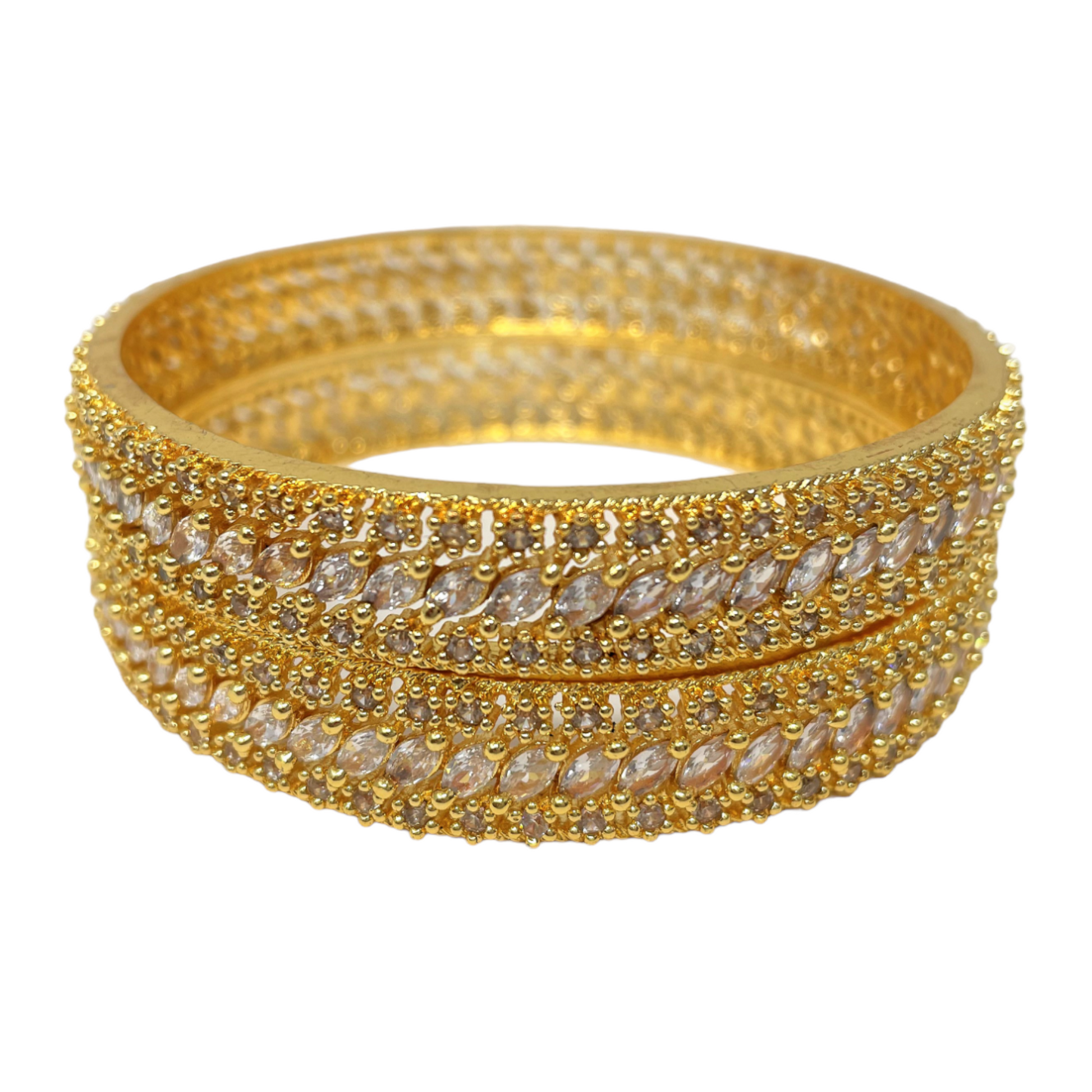 2pc Gold Plated with American Diamond CZ Stones Bangles GD15