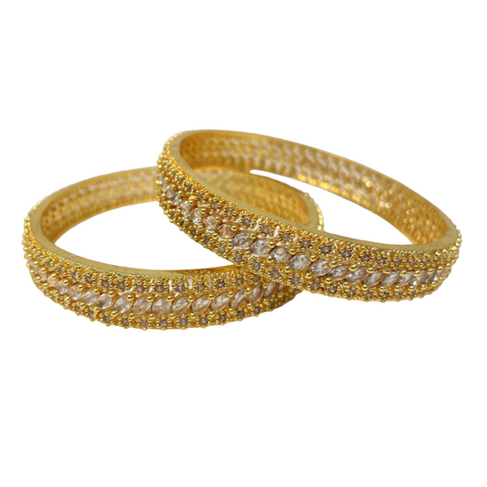 2pc Gold Plated with American Diamond CZ Stones Bangles GD15