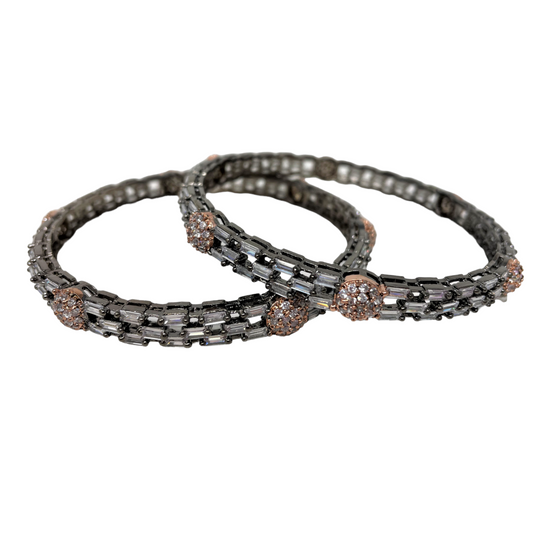 AD Victorian Polish Bangles with American Diamond CZ Stones