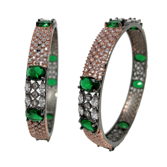 Victorian Polish Bangles with American Diamond CZ and Hydro Green Stones