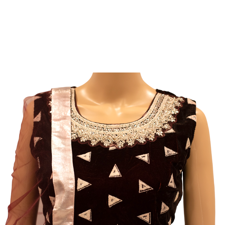 Partywear Maroon/Burgundy Indian Gown Dress With Net Dupatta M65 - Zenia Creations