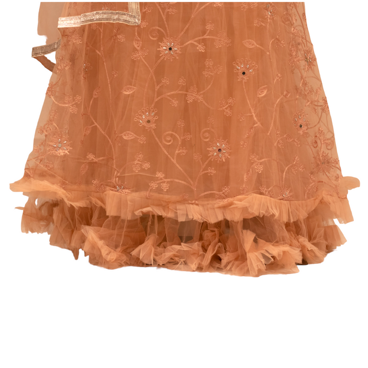 Partywear Peach Indian Gown Dress With Net Dupatta M64 - Zenia Creations