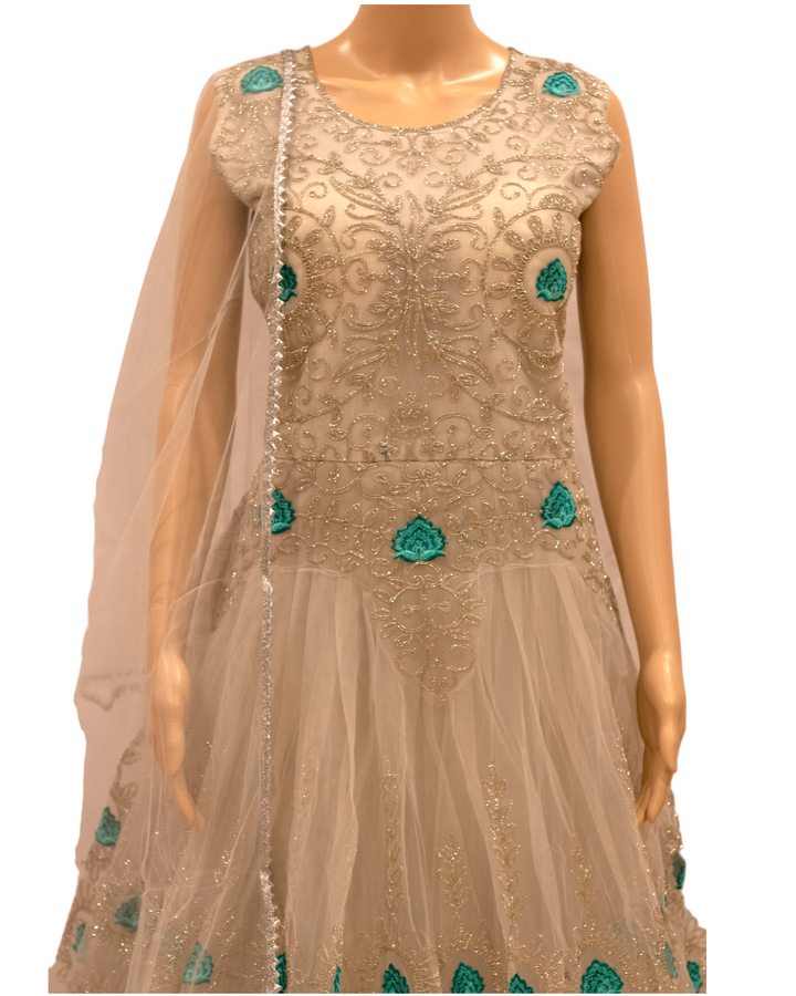 Partywear Gray Indian Gown Dress With Net Dupatta M61 - Zenia Creations