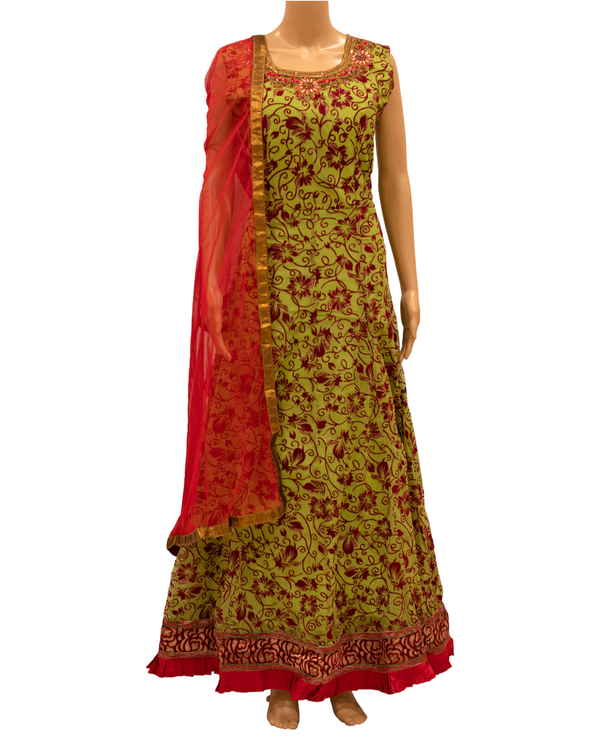 Partywear Green Indian Gown Dress With Net Dupatta M59 - Zenia Creations