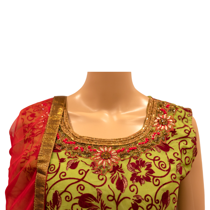 Partywear Green Indian Gown Dress With Net Dupatta M59 - Zenia Creations