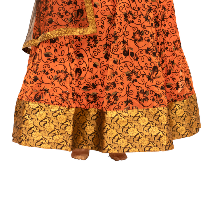 Partywear Orange Indian Gown Dress With Net Dupatta M58 - Zenia Creations