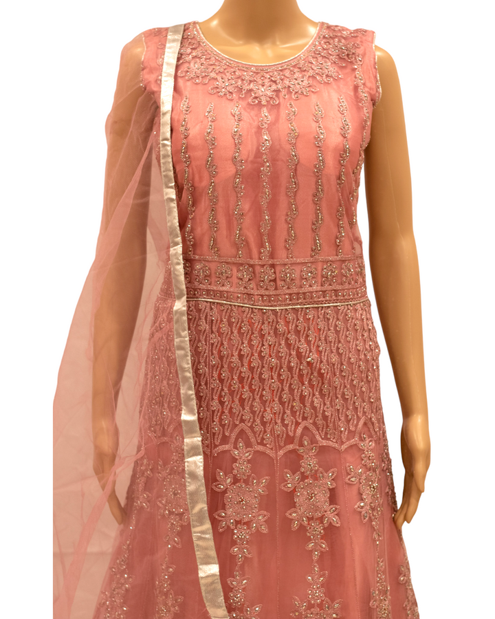 Partywear Pink Indian Gown Dress With Net Dupatta M57 - Zenia Creations