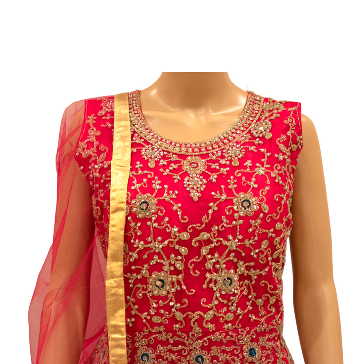 Partywear Pink Indian Gown Dress With Net Dupatta M69 - Zenia Creations