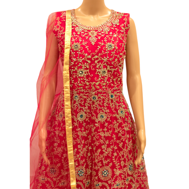 Partywear Pink Indian Gown Dress With Net Dupatta M69 - Zenia Creations
