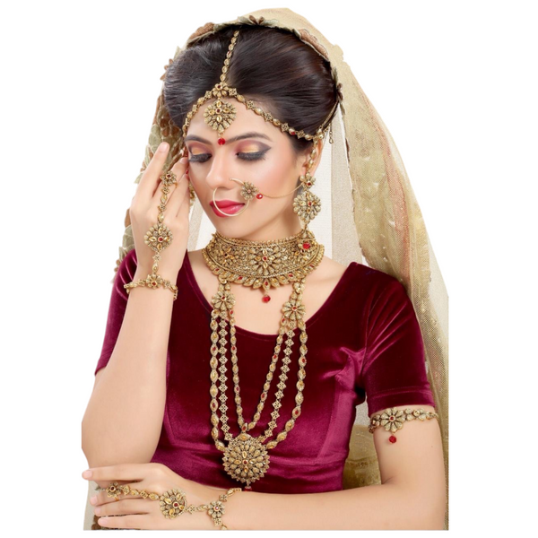Complete Indian Bridal Red and Gold Set Model BCS12 - Zenia Creations