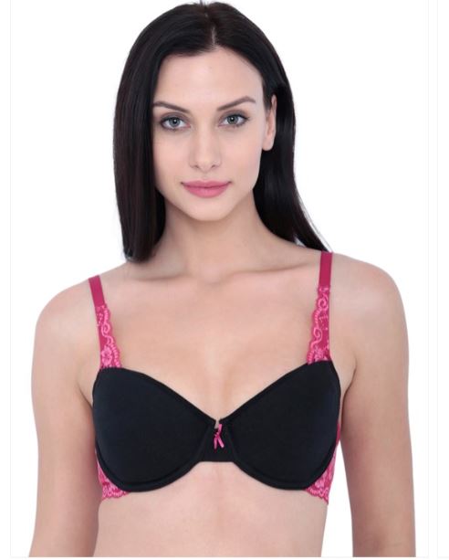 Organic Cotton Antimicrobial Black and Pink Demi Cup Bra ISB018A