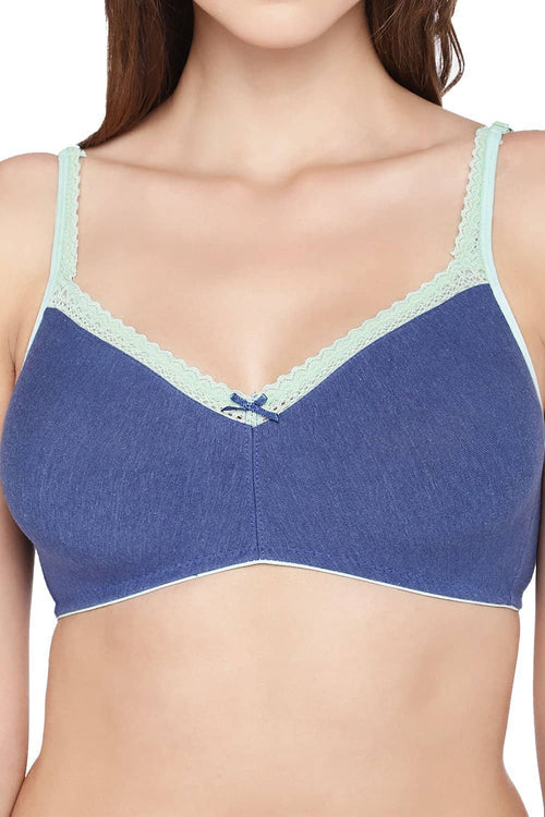 Organic Anti Bacterial Soft lace Cotton Bra Non-Padded Blue ISB017A