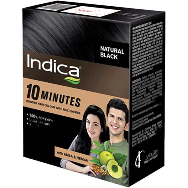 Indica 10 Minutes Natural Black Herbal Hair Colour Powder | Long-lasting, Ammonia-Free Hair Dye