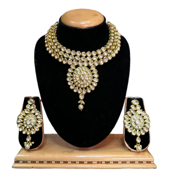 Kundan Necklace & Earrings Set With Pearl #KS1