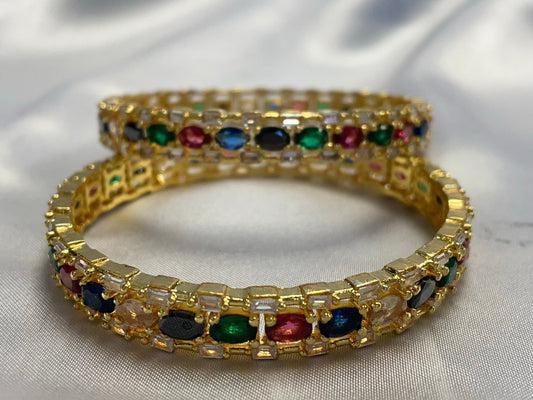 WAD10 - Elegant Navratna-Inspired Multicolor Stone Bangles