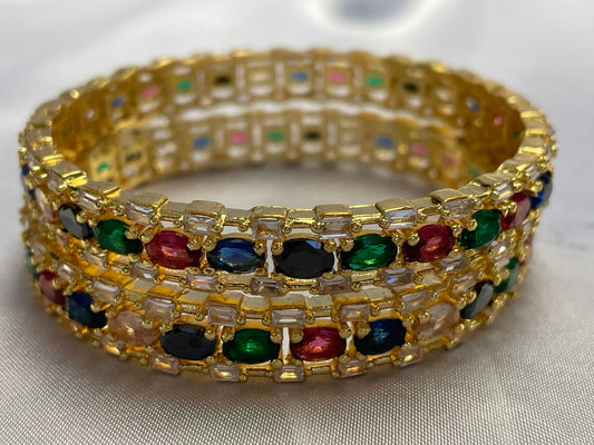 WAD10 - Elegant Navratna-Inspired Multicolor Stone Bangles