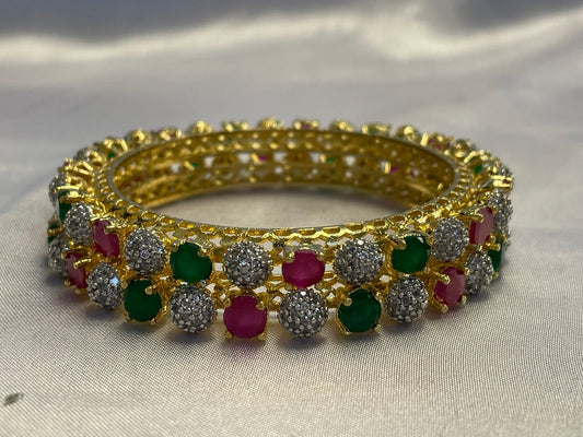 WAD14 - Regal Ruby & Emerald Gold-Plated Broad Kada - Zenia Creations