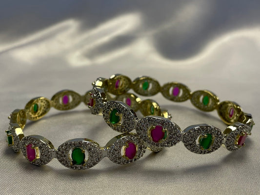 WAD16 - Regal Ruby & Emerald Oval-Frame Bangle - Zenia Creations