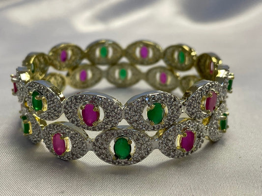 WAD16 - Regal Ruby & Emerald Oval-Frame Bangle - Zenia Creations