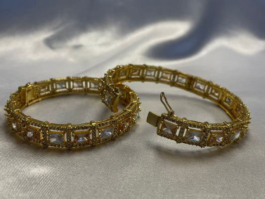 WAD18 - Elegant Gold-Plated Emerald-Cut Kada Set - Zenia Creations